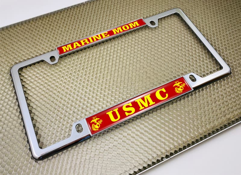 USMC - Marine Mom with EGA Logo - Car Metal License Plate Frame